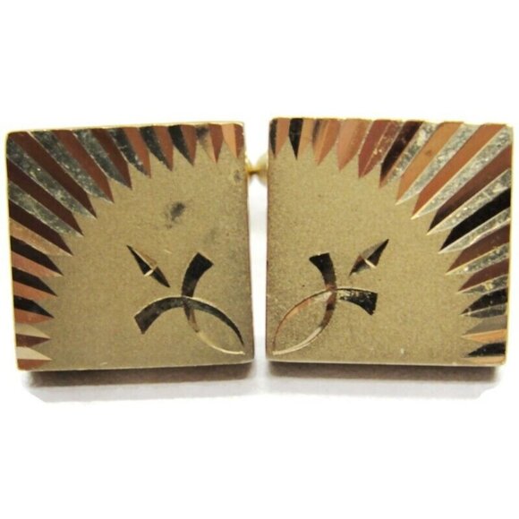 Anson Gold Tone Diamond Cut Sun Burst Edge Design Cufflinks Tux Vintage - Picture 2 of 6